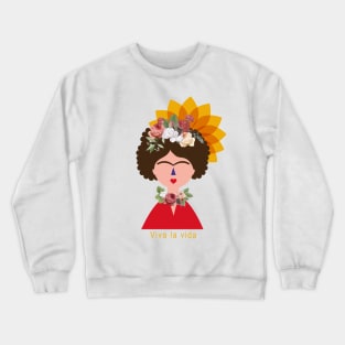 Frida kahlo portrait mexican painter colorful flowers feminist feminism viva la vida Crewneck Sweatshirt